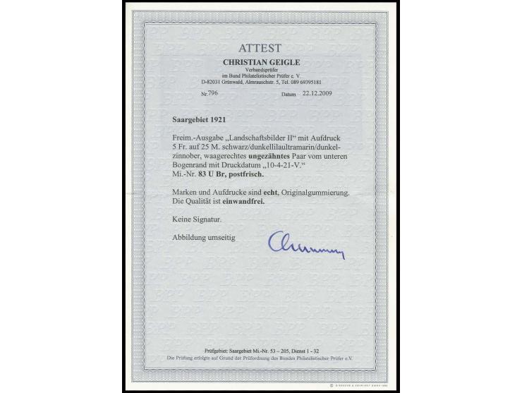 5 Fr. auf 25 M. ungezähnt im waagerechten Unterrandpaar mit kpl. Druckdatum, postfrisch in einwandfreier Erhaltung, in dieser