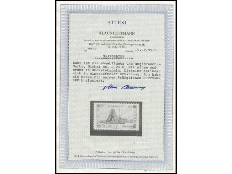 1 Fr. mit Aufdruck in dunkelrotkarmin, ungebraucht mit kleiner Falzspur, einwandfrei, sign. Hoffmann BPP mit Fotoattest