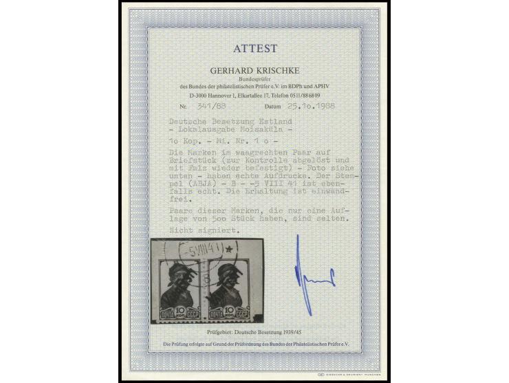 10 K. im waagrechten Paar mit Teilstempel auf Briefstück, zur Kontrolle gelöst, Kabinett, Fotoattest Krischke BPP