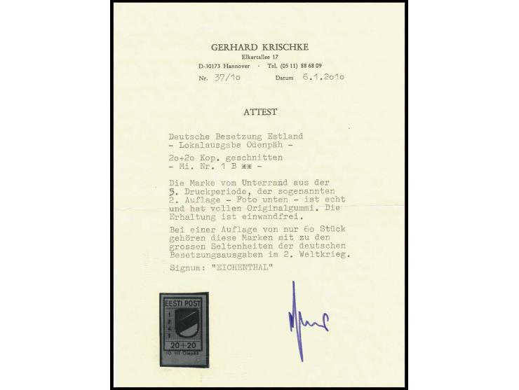 geschnitten: 20 K., ungezähntes Unterrandstück aus der 5. Druckperiode, der sog. 2. Auflage, postfrisch, Kabinett, sign. Eich