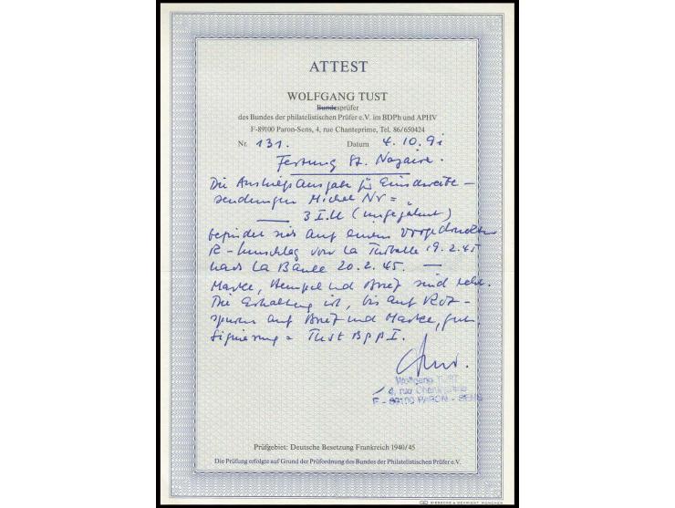 4,50 Fr. in Type I, breitrandig ungezähnt auf R-Brief von "LA TURBALLE 19.2.45" nach La Baule mit Ankunftsstempel, Pracht, si