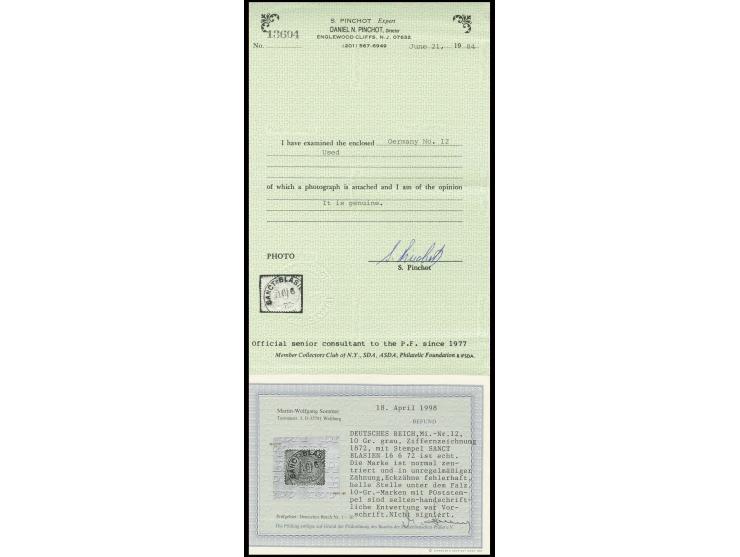 10 Gr. grau mit EKr. "SANCT-BLASIEN 16.6.72", kleine Mängel, mit nur Stempelentwertung jedoch selten, Fotobefund Sommer BPP (