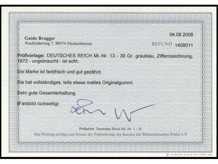 30 Gr. ultramarin, postfrisch in laut Fotobefund Brugger BPP sehr guter Gesamterhaltung