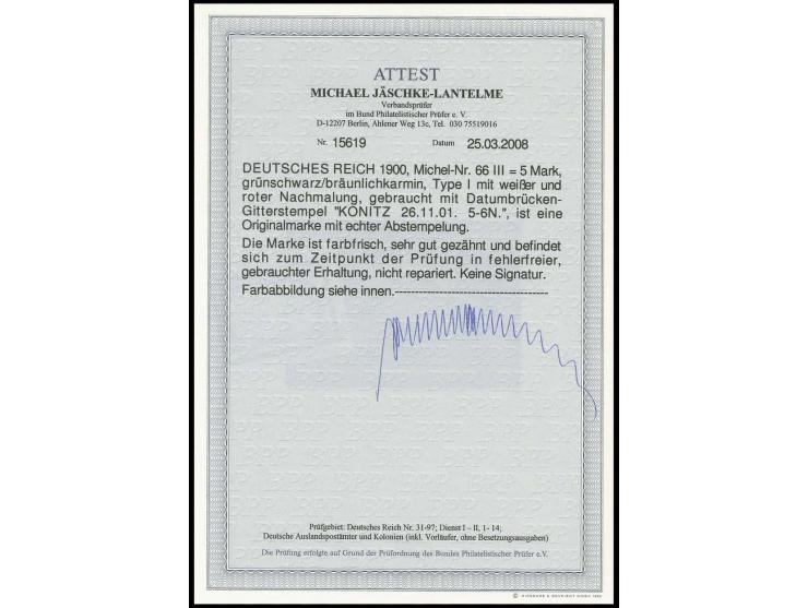 5 M. in Type III mit sauberem Stempel "KRONITZ 26.11.01", Kabinett, Fotoattest Jäschke-L. BPP (Mi. 500,-)