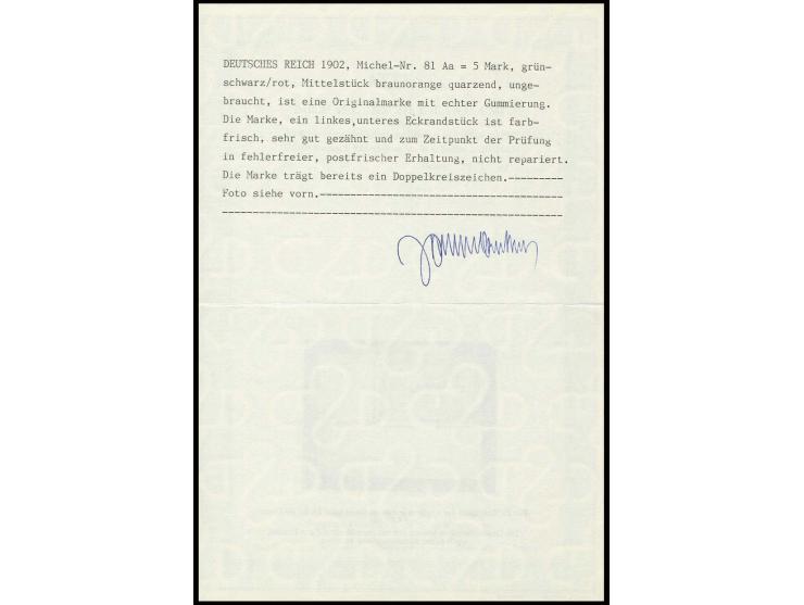 5 M. aus der linken unteren Bogenecke, postfrisch, Kabinett, Fotoattest Jäschke-L. BPP