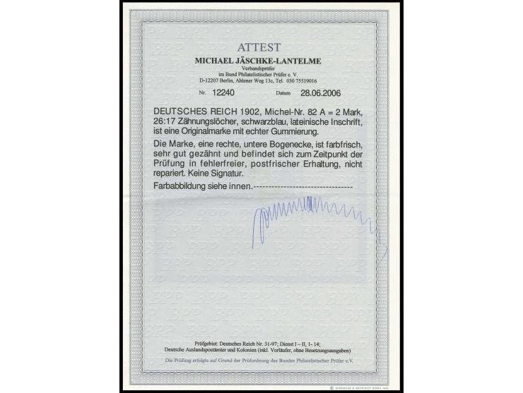 2 M. lateinisch, rechtes unteres Eckrandstück, postfrisch, unsigniert, Kabinett, Fotoattest Jäschke-L. BPP
