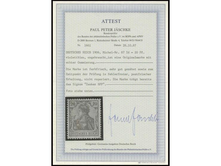 20 Pfg. helllilaultramarin, postfrisch, Luxus, sign. Zenker BPP und Fotoattest Jäschke BPP (Mi. 1.200,-)