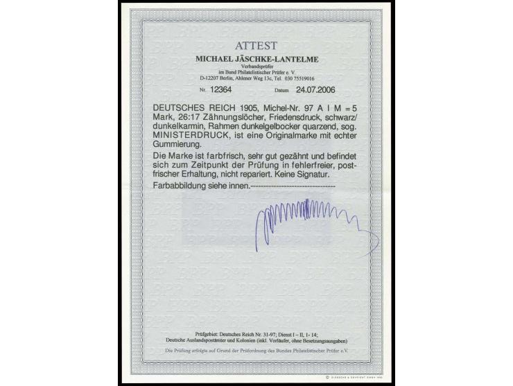 5 M. mit schwarzem Rahmen, sog. Ministerdruck, postfrisch, Pracht, Fotoattest Jäschke-L. BPP