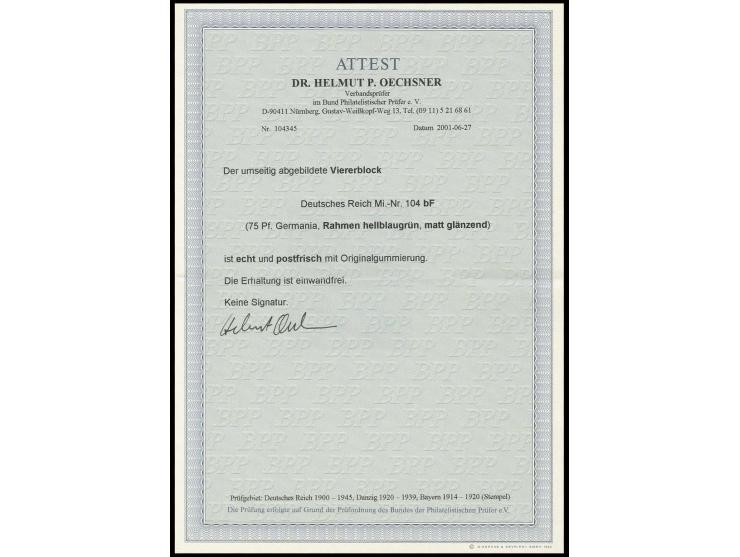 75 Pfg. im 4er-Block, postfrisch, Luxus, Fotoattest Dr. Oechsner BPP (Mi. 1.600,-)