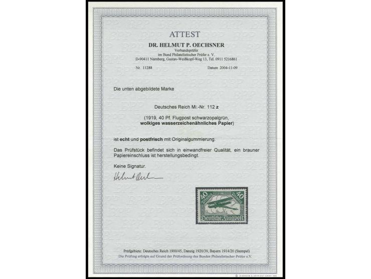Flugpost 40 Pfg. auf wolkigem Papier, postfrisch mit herstellungsbedingtem Papiereinschluss, Kabinett, Fotoattest Oechsner BP