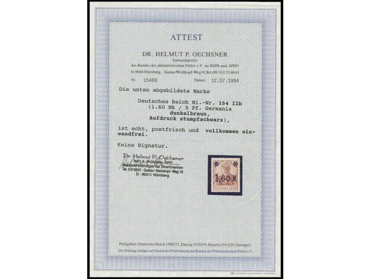 1,60 M. dunkelbraun, postfrisch, Luxus, Fotoattest Dr. Oechsner BPP (Mi. 1.200,-)