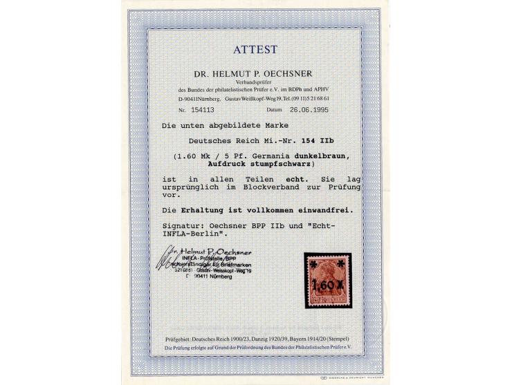 1,60 M. braun, zart gestempelt, Pracht, sign. Infla und Oechsner BPP mit Fotoattest (Mi. 2000,-)