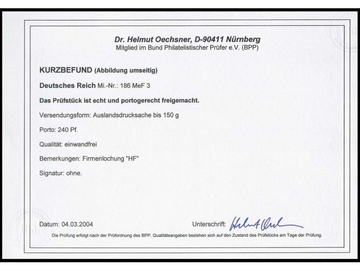 80 Pfg. mit Firmenlochung, 3mal als portogerechte Frankatur auf Auslands-Drucksachen-Streifband bis 150 gr. von "HAMBURG 14.3