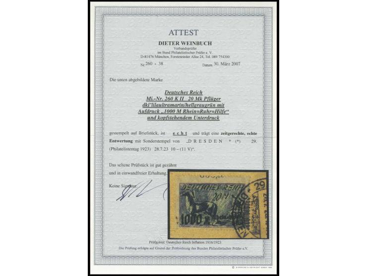 20 M. mit kopfstehendem Unterdruck mit Sonderstempel auf Briefstück, Pracht, Fotoattest Weinbuch BPP