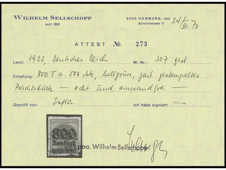 800 Tsd. auf 500 M., gestempelt, Pracht, u.a. sign. Peschl und Infla (Mi. 2.000,-)