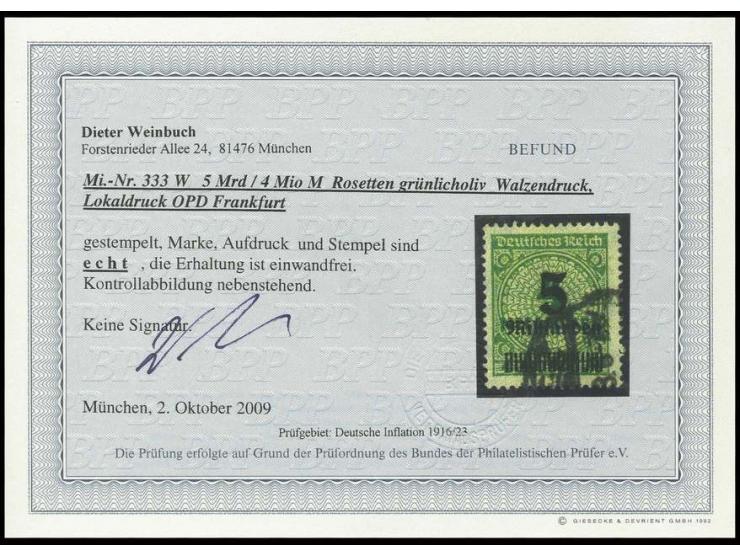 5 Mrd. auf 4 Mio. M., Walzendruck, gestempelt, Pracht, Fotobefund Weinbuch BPP (Mi. 400,-)