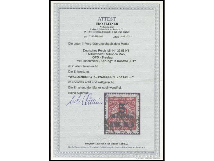 5 Mrd. auf 10 Mio. M. mit "Sprung im Korbdeckel", gestempelt "WALDENBURG 27.11.23", Pracht, Fotoattest Fleiner BPP (Mi. 1.000