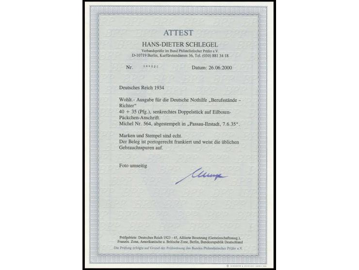 40 Pfg. im senkrechten Paar als portogerechte Mehrfachfrankatur auf Eilboten-Päckchen-Adresse von "PASSAU 7.6.35" nach Kiel-E