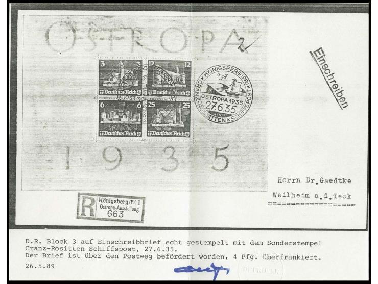 dito, mit Sonderstempel "CRANZ-ROSITTEN SCHIFFSPOST 27.6.35" auf R-Brief mit Sonder-R-Stempel nach Weilheim mit Ankunftsstemp