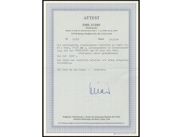1941, Postkameradschaft 16 Pfg. orangerot als Einzeldruck mit Linienzähnung im Blockformat, postfrisch, sign. Ludin BPP mit F