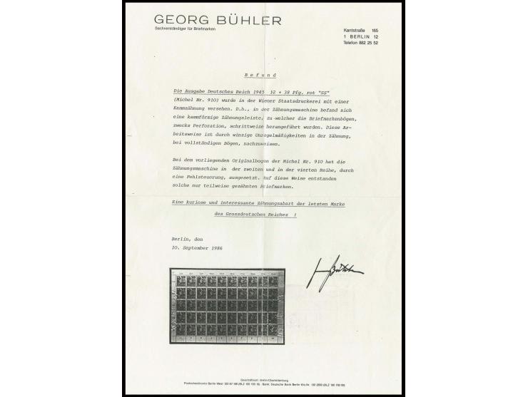 1945, SA und SS 12 Pfg. jeweils im senkrechten Paar, dabei obere Marke unten, untere 3-seitig ungezähnt, postfrisch, sign. Pe