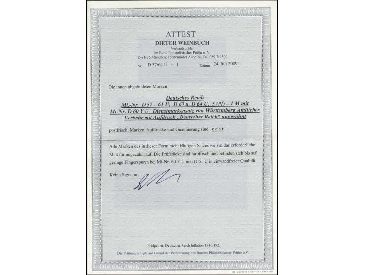 1920, 5 Pfg.-1 M. ungezähnt, alle 7 möglichen Werte und zusätzlich 20 Pfg. mit Wz. Y,  postfrisch, 2 Werte mit geringen Finge