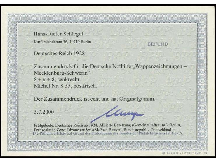 8+X+8 Pfg. mit oben Rand, postfrisch, Kabinett, Fotobefund H.-D. Schlegel BPP (Mi. 2.200,-)