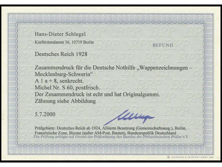 A1.1+8 Pfg., postfrisch, Reklamefeld gelblicher Punkt im Gummi und unten leichte Zahnstauchung, Fotobefund H.-D. Schlegel BPP