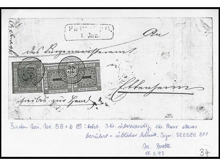 1 Kr. schwarz im senkrechten Paar, leicht berührt bis überrandig mit voll- bis überrandiger 3 Kr. auf grün mit klarer Nr. "43