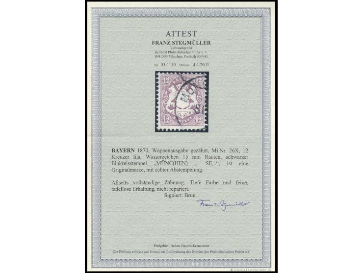 12 Kr. dunkelbraunpurpur, farbfrisch und tadellos gezähnt mit EKr. von München, Kabinett, sign. Brun und Fotoattest Stegmülle