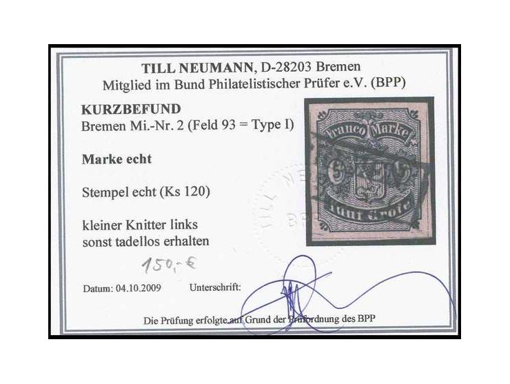 1856, 5 Grote auf mattkarmingrau, allseits gut gerandet mit sauberem Stempel, links mit kleinem Knitter, sonst einwandfrei, K