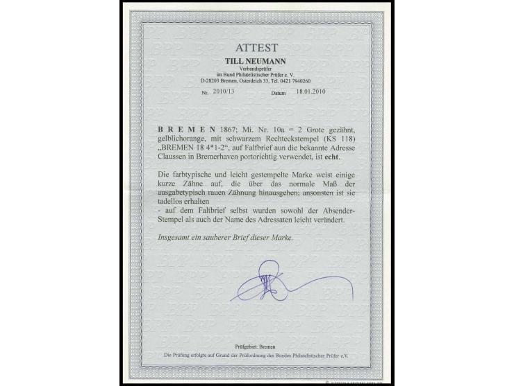 2 Grote gelblichorange, farbfrisch und bis auf einige kurze Zähne in einwandfreier Erhaltung mit sauberem Ra2 "BREMEN 14 8" (