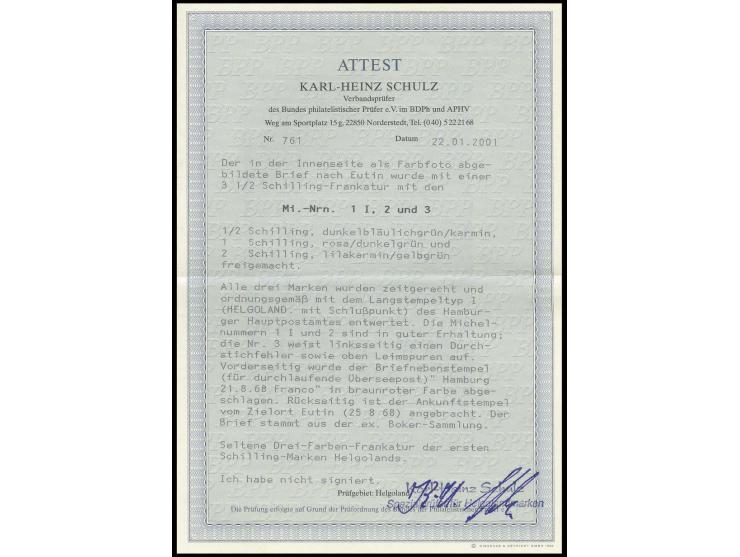 1867/73, ½ Sch., Kopftype I, zusammen mit 1 Sch. und 2 Sch., letztere links Durchstichfehler und oben leicht getönt, sonst al