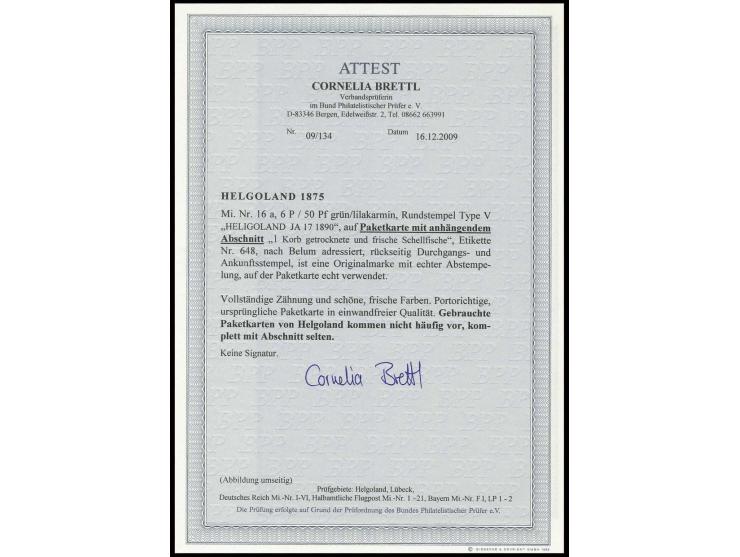 50 Pfg. grün/lilakarmin, farbfrisch und einwandfrei gezähnt mit sauberem "HELIGOLAND JA 17 1890" als portogerechte Einzelfran