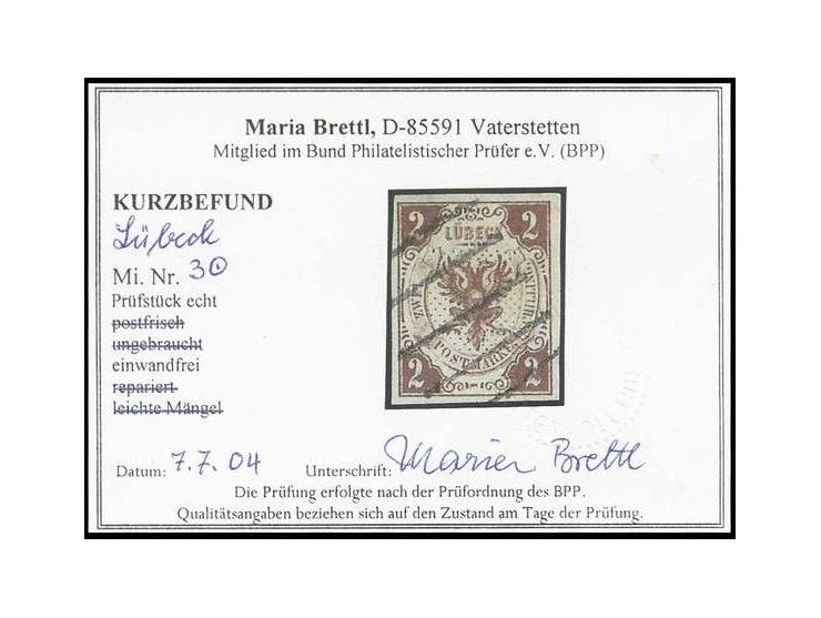 2 Sch. rötlichbraun, allseits breitrandig mit glasklar aufgesetztem Strichstempel, Luxus, Kurzbefund Brettl BPP