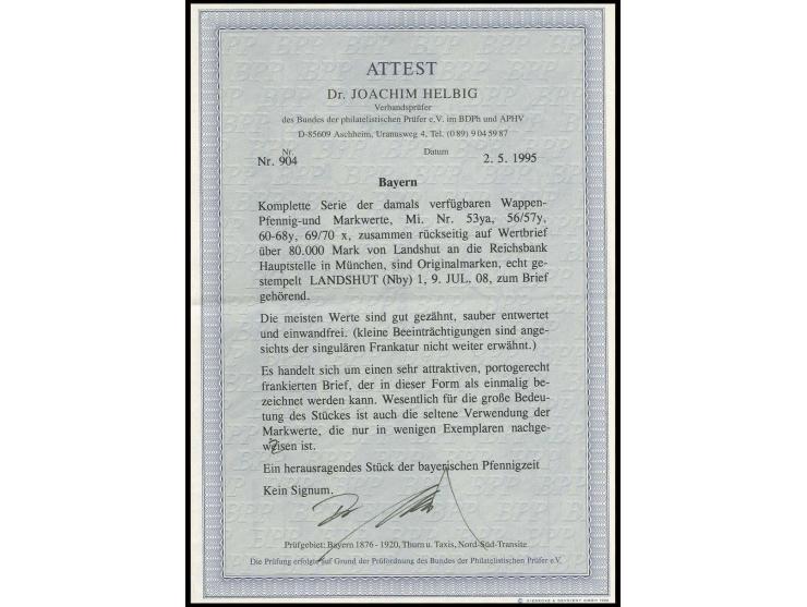 Wappenausgabe 2 Pfennig - 5 Mark, die komplette Serie der 1908 verfügbaren Wappen-Pfennig- und -Mark-Werte rückseitig auf Wer