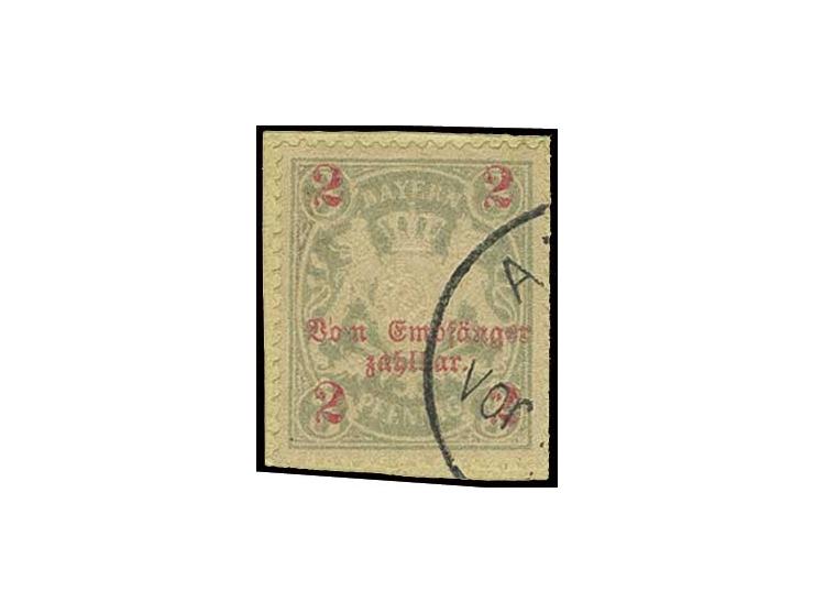 1895, 3 Pfennig grau mit Überdruck "2" in allen vier Ecken, das so genannte "Aichach-Provisorium" farbfrisch und gut gezähnt 