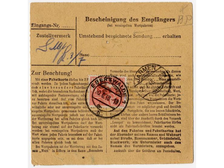 36/Eberswalde  a. 30 Pfg. im 3er-Streifen und Einzelmarke mit DKr. "EBERSWALDE b 30.6.48" vorder- bzw. rückseitig auf Paketka
