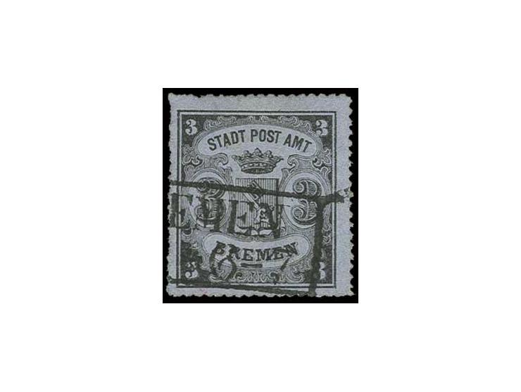 1864, 3 Grote durchstochen auf waagerecht gestreiftem Papier; farbfrisch und bis auf kleine Durchstichunebenheit oben links i
