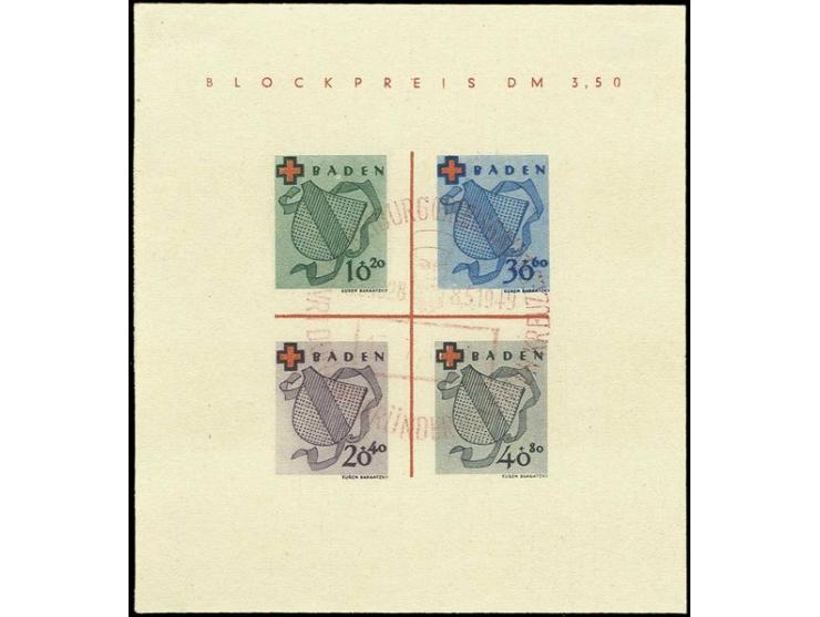 Rotkreuz-Block in Type II mit rotem Sonderstempel "FREIBURG-HENRI DUNANT", sign. Schlegel BPP (Mi. 2.800,-)