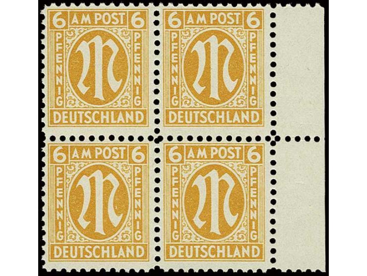 6 Pfg. in Zähnung 11 auf Etikettenpapier, rechter Rand-4er-Block, postfrisch, Fotoattest A. Schlegel BPP (Mi. 2.600,-)