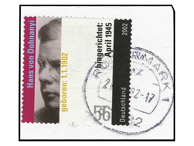 2002, von Dohnanyi 56 C., Probedruck mit Jahreszahl "2002" oben rechts auf Briefstück (gelöst und mit Falz befestigt) Erstfun