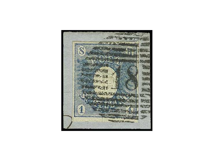 1850, Wappenausgabe 1 Schilling blau, sehr schön farbfrisch und allseits enorm breitrandig, oben mit kleinem Teil der Nebenma