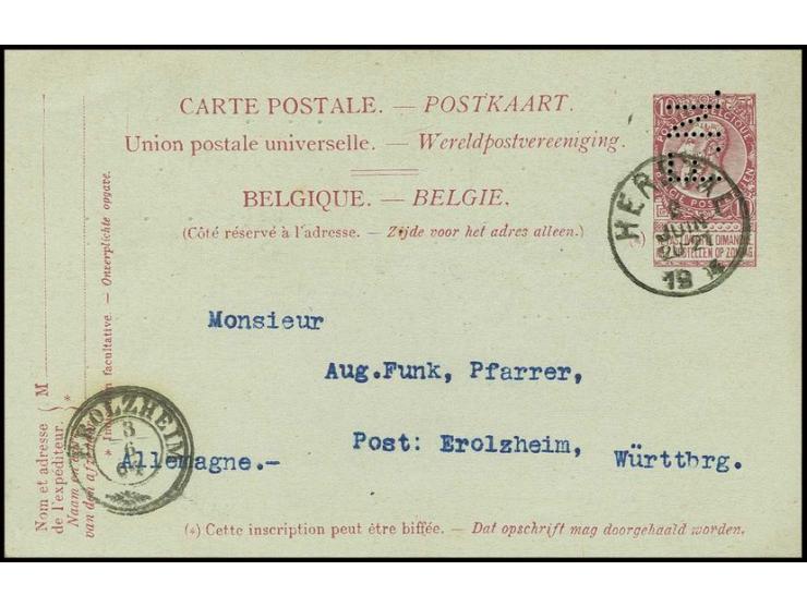 Postal Stationary: 1904, postcard 10 c. with perfin ".F.N" (Fabrique Nationale d'Armes de Guerre) used from  "HERSTAL 2 JUIN 