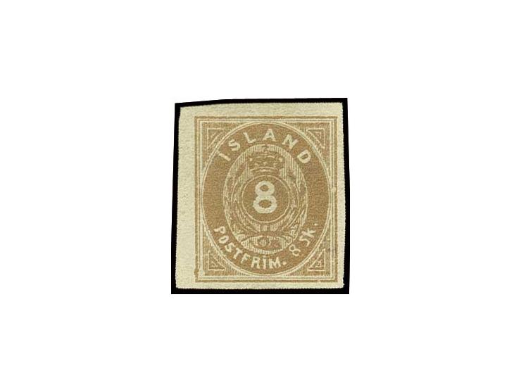 1873, 8 Sk. brown, imperforate with good to wide margins, unused without gum, fine