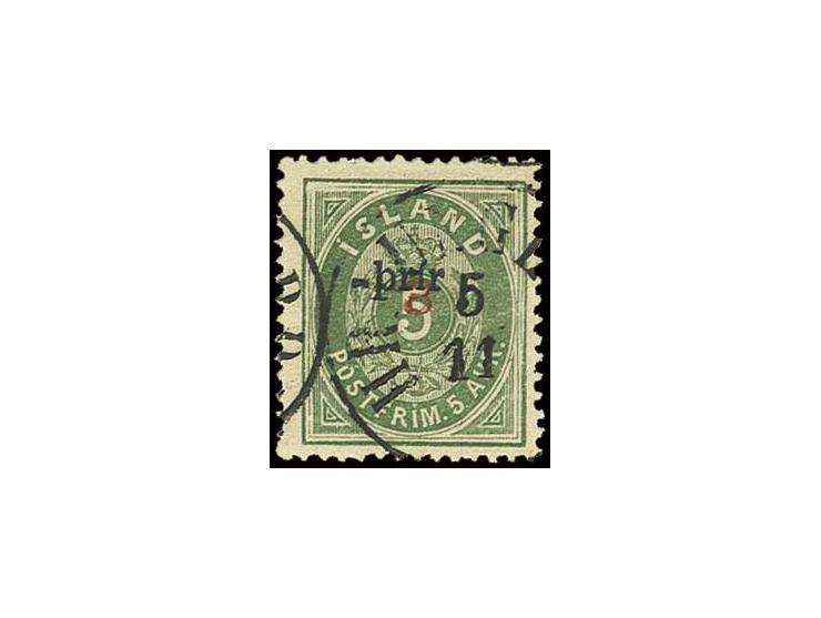 1897, thrir-surcharge 3 on 5 a. green, type I, perf. 14:13 1/2, used, very fine, certifcate APS (Mi. 3800,-)