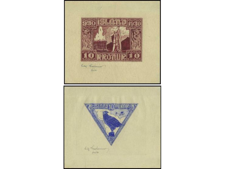 1930, Allthing 3 a.-10 kr. cpl. incl. airmail stamp, original hand drawings in issued colours by the designer Ludwig Hesshaim