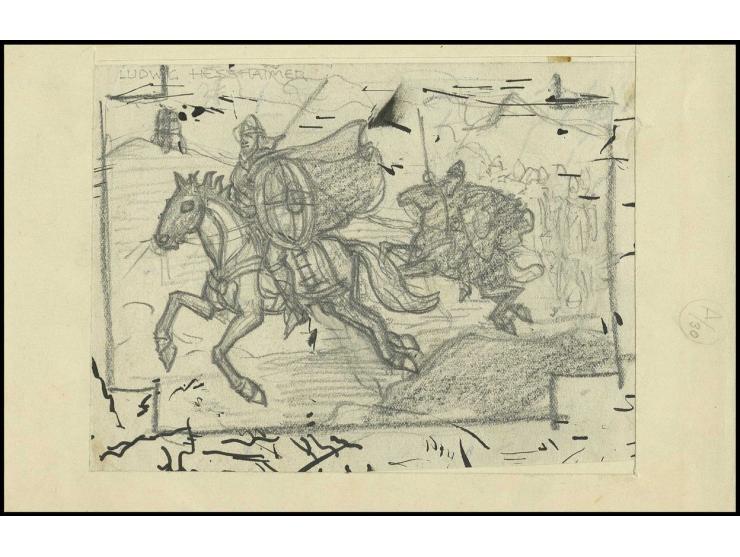 20 a., original hand drawing for the central design (ca. 17:11,5 cm), signed at top, ex 'Dr. Gene Scott'