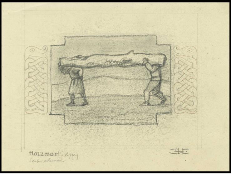 25 a., original hand drawing by Hesshaimer (ca. 28:20,5 cm) for the central design and part of the frame, signed in the margi