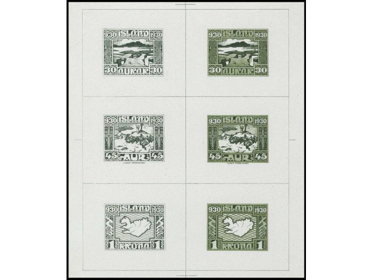 ditto, composite proof sheet of 2 values each of design plate with final background in green, ex 'Dr. Gene Scott'